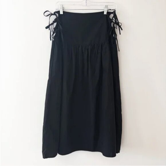 Allina Liu Break Skirt S Onyx Black Midi Tie Sides Lining Cotton Boho - Picture 4 of 7